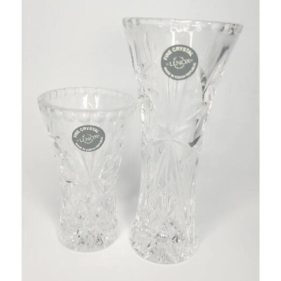 Vintage 4" & 6" Lenox Cut Fine Crystal Star Bud Vases Czech New No Box U116 - Picture 1 of 5